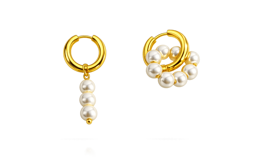 18k Gold‑Plated Pearl Hoop Duo
