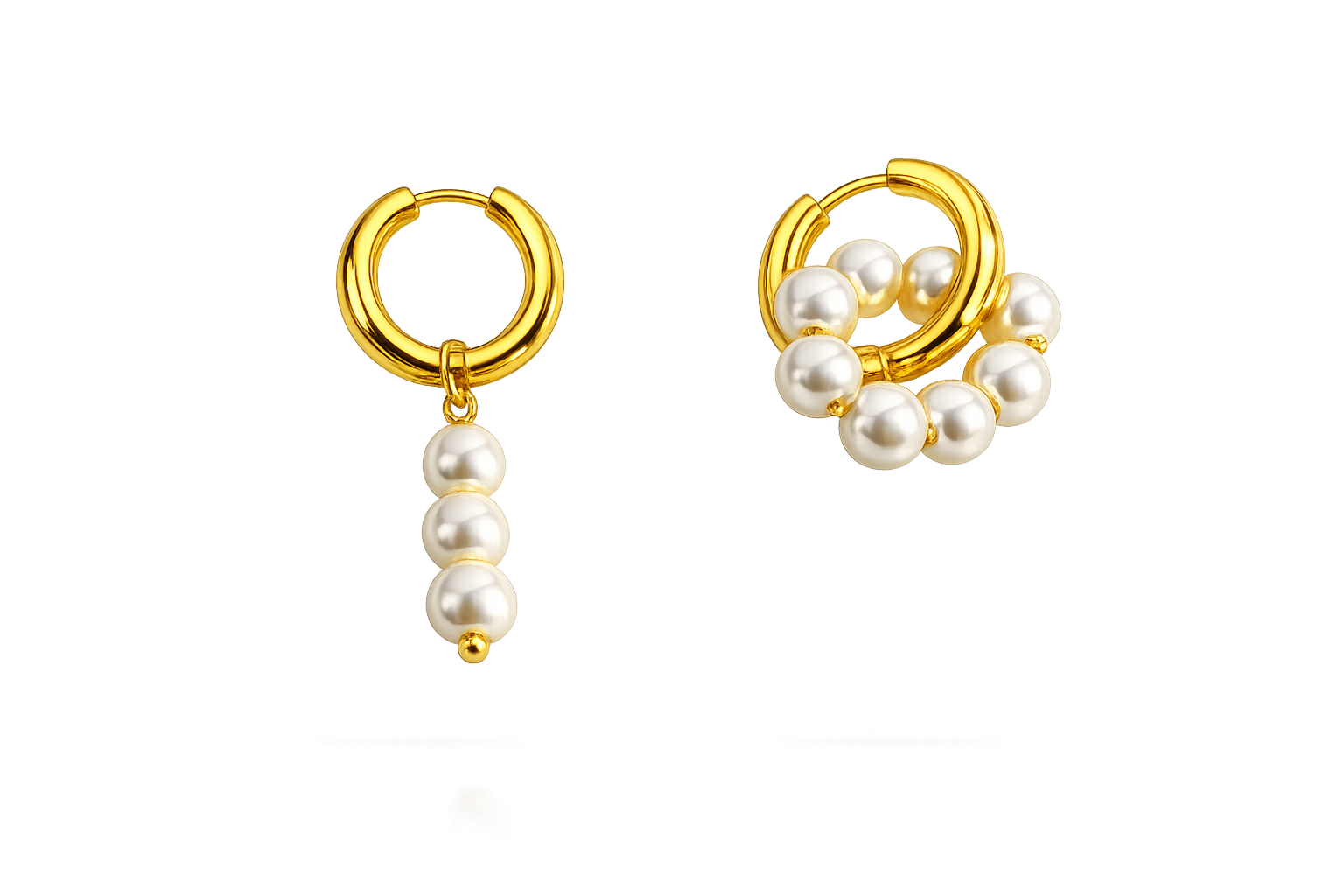 18k Gold‑Plated Pearl Hoop Duo