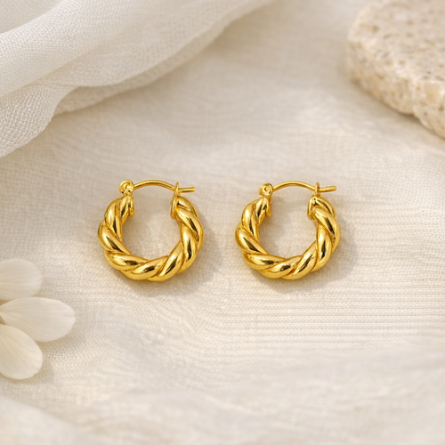 18K Gold Twisted Rope Hoop Earrings – Minimal Luxe Everyday Pair