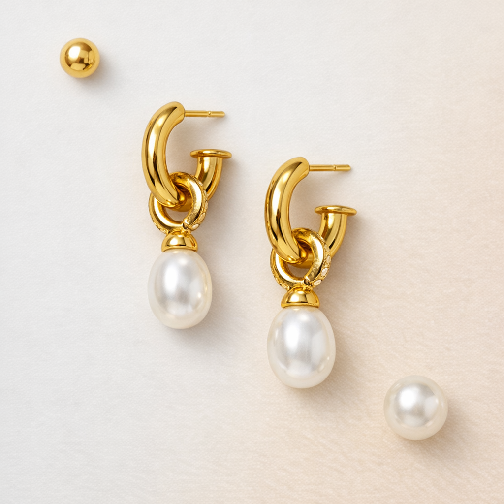 18k Gold‑Plated Stainless Steel Pearl Drop Earrings